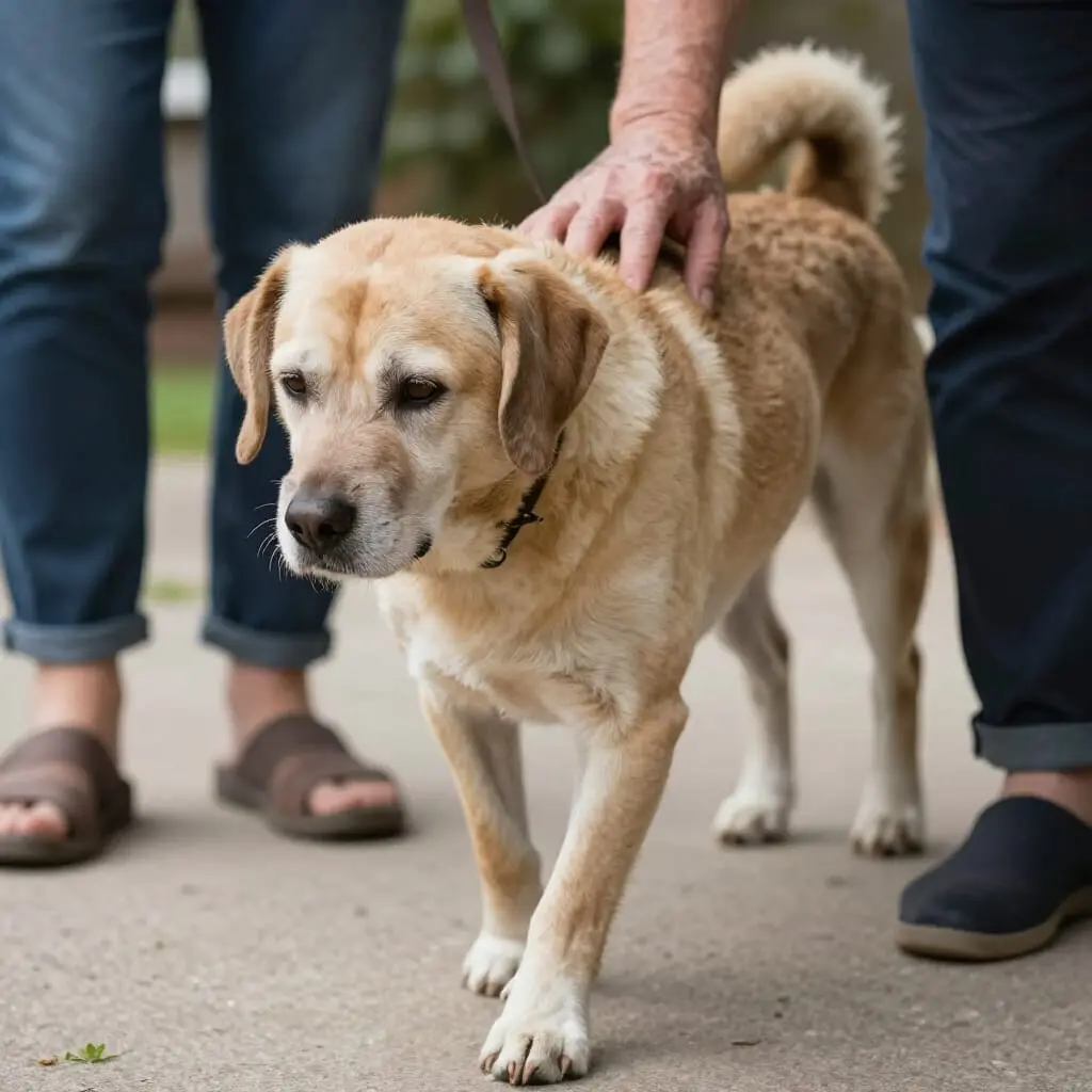 Chien âgé souffrant d’arthrose marchant doucement