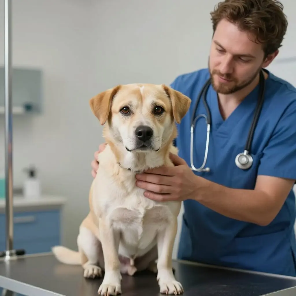 Chien anxieux recevant du CBD dans un refuge
