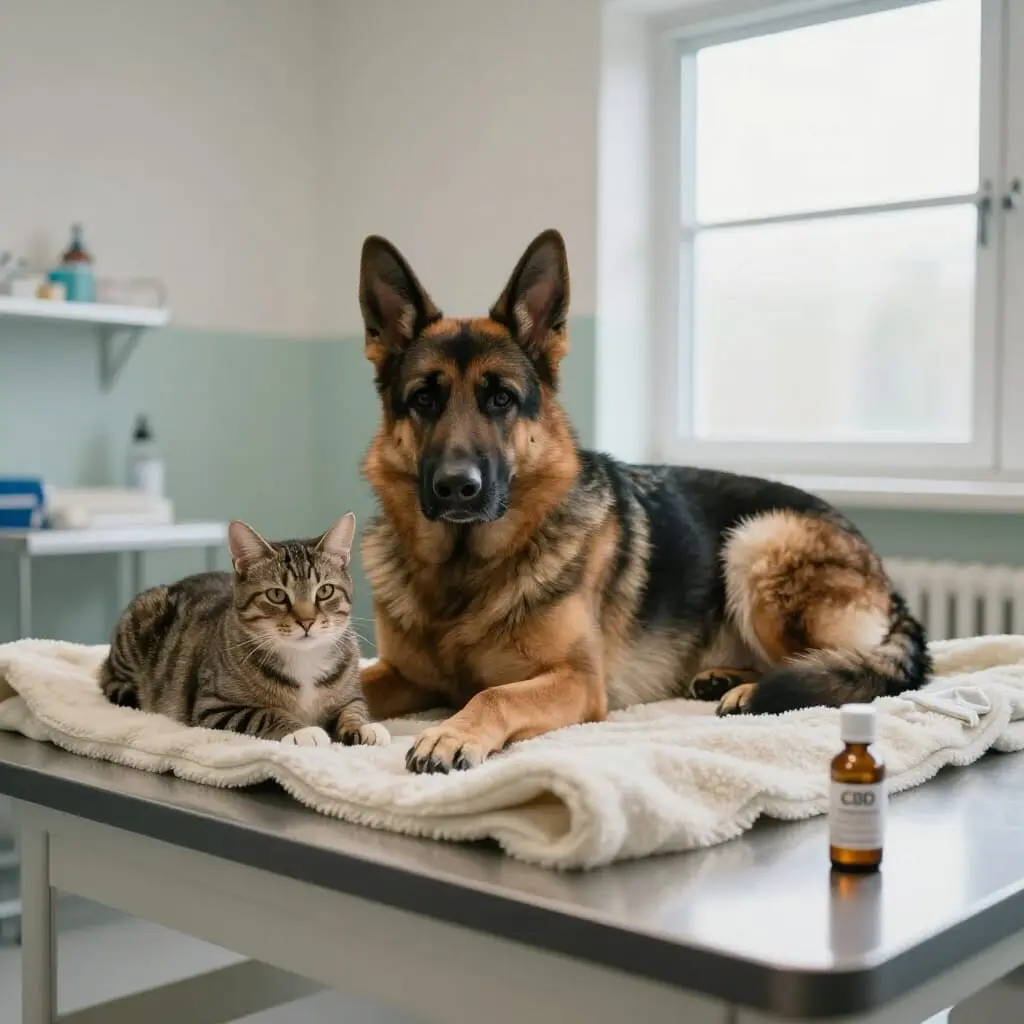 Chien et chat en convalescence après une opération avec suivi vétérinaire.