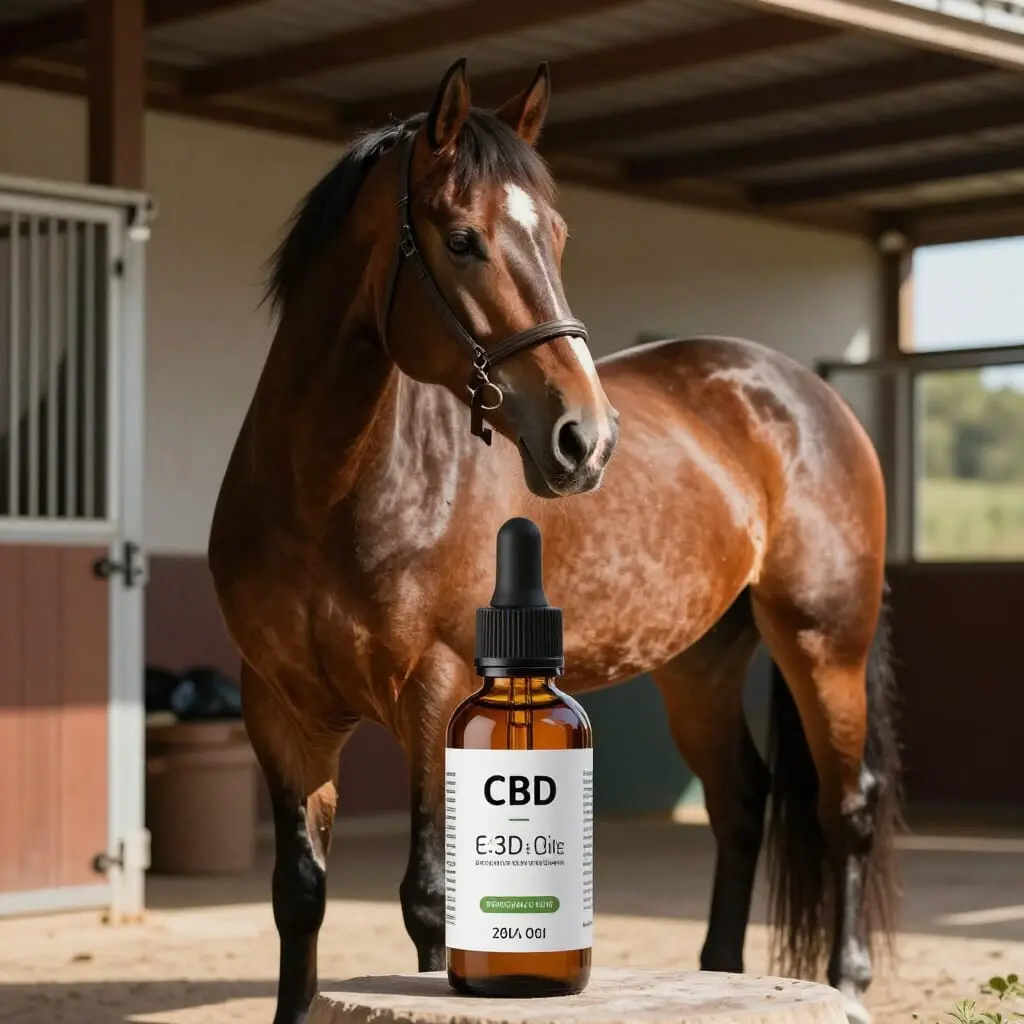 Cheval à proximité d'une huile de CBD.