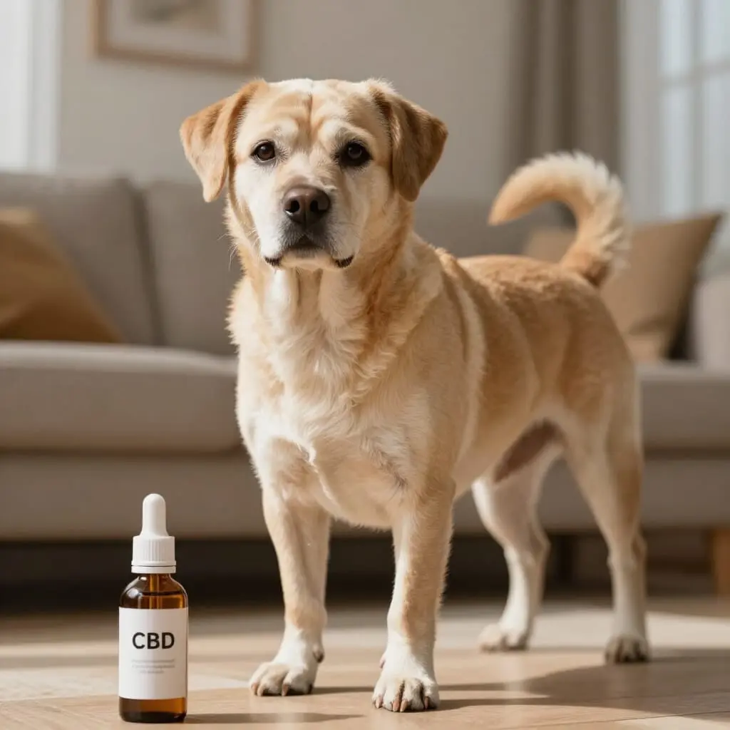 Chien souffrant de douleurs articulaires bénéficiant d'un accompagnement au CBD.