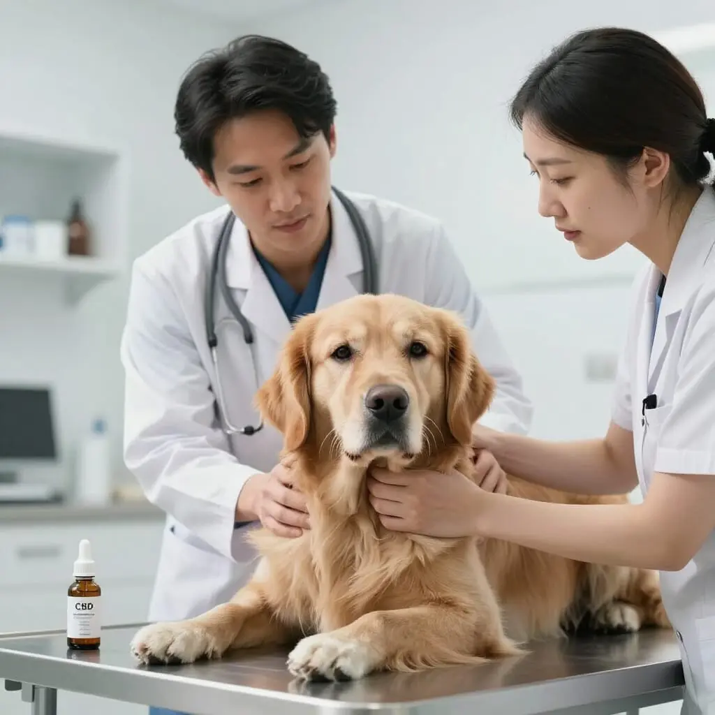 Vétérinaire examinant un chien concerné par l'épilepsie et le CBD.