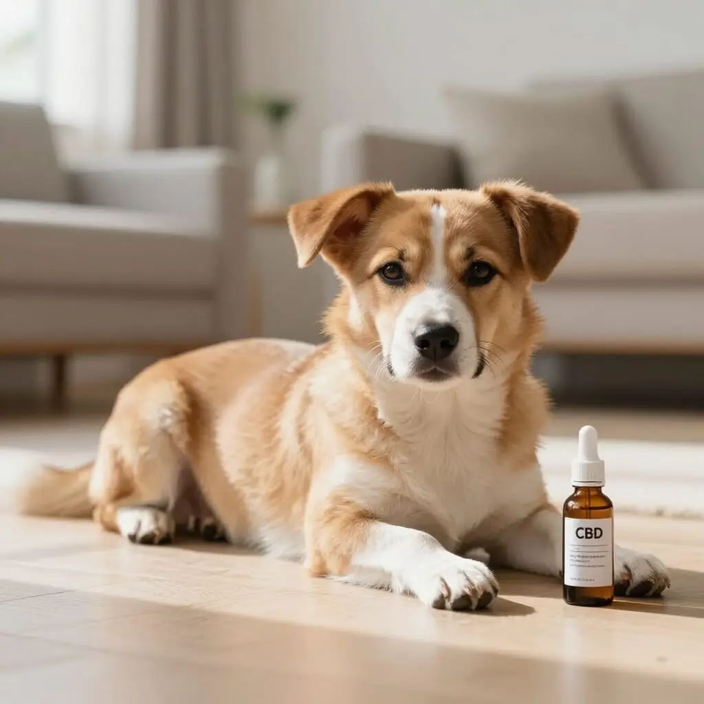 Jeune chien calme après une période d'agitation.