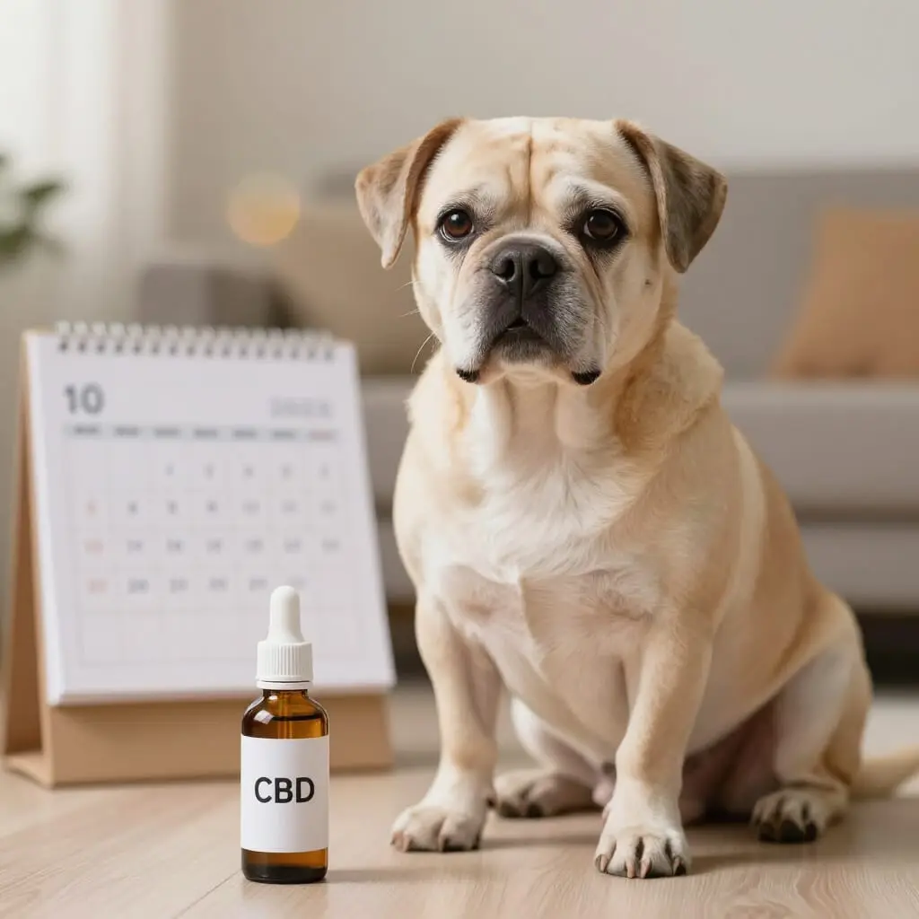 Chien dans une routine quotidienne avec une huile de CBD.