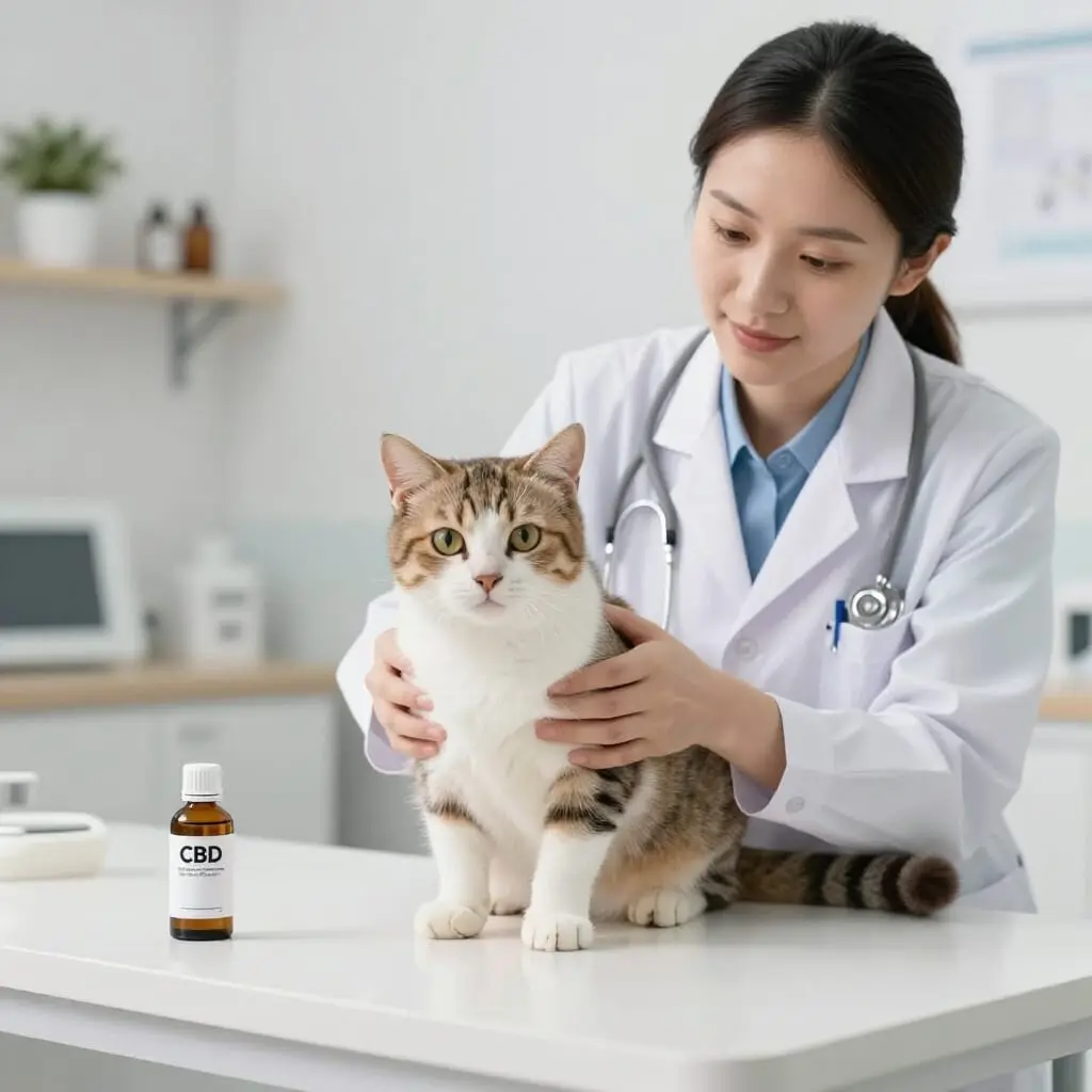 Vétérinaire examinant un chat avant l'utilisation du CBD.