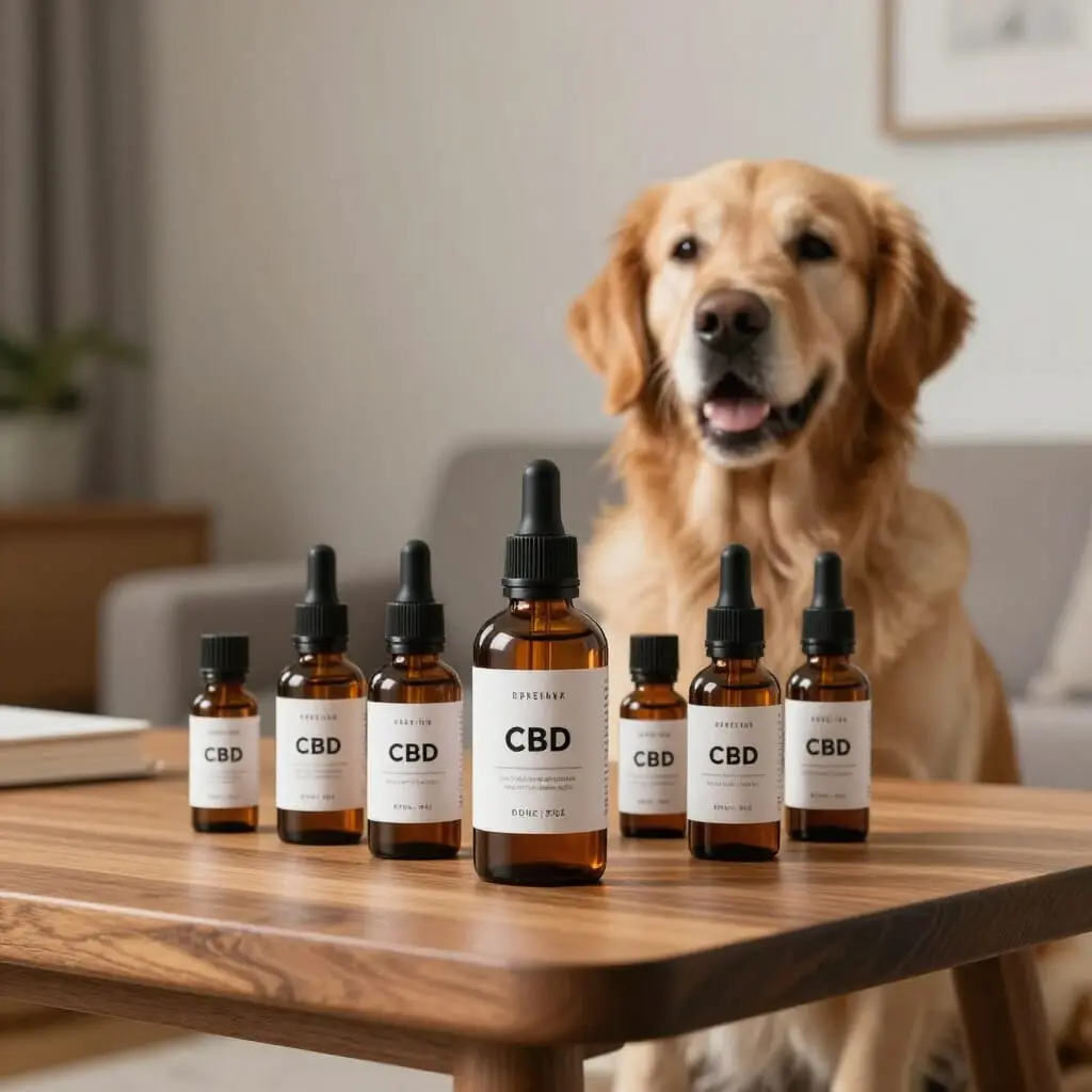 Différentes huiles de CBD destinées aux chiens.