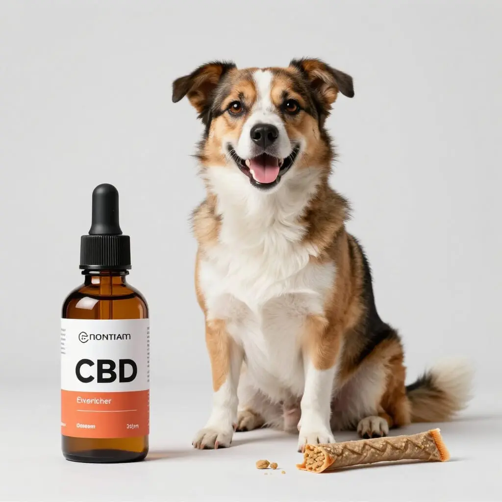Comparaison entre huile de CBD et friandises pour chien.