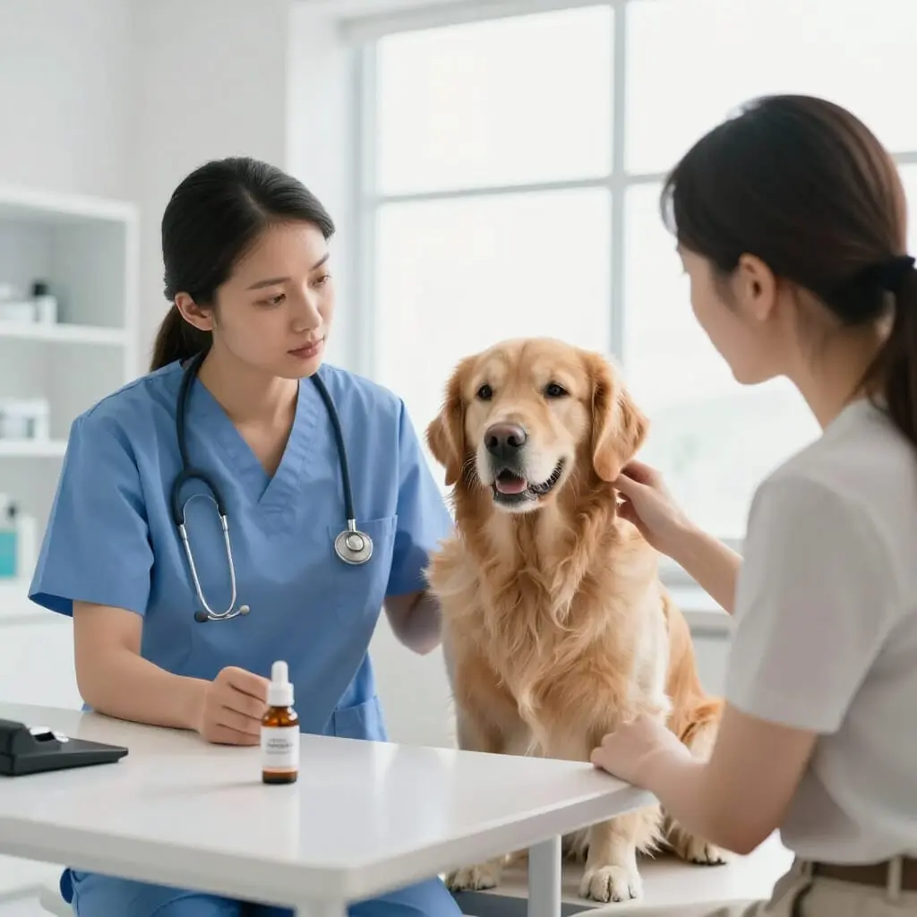 Vétérinaire discutant de l'utilisation du CBD pour un chien.